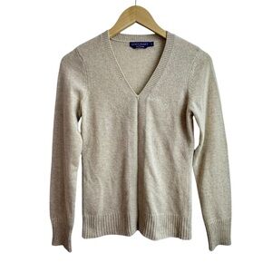 LOCKHART 100% CASHMERE V NECK TAN SWEATER COZY SOFT SMALL